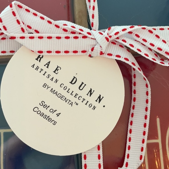 Rae Dunn set of 4 coasters (blue & red) - Picture 2 of 6